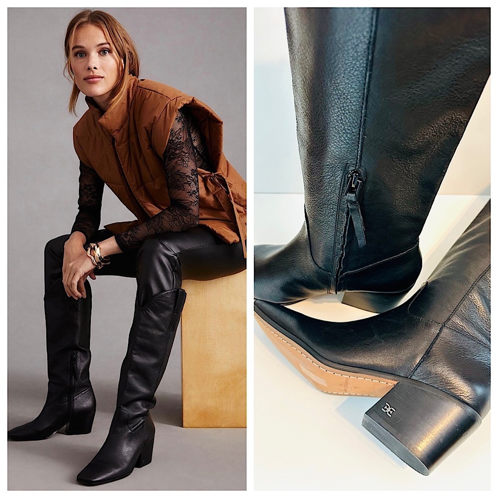 Sam Edelman Black Leather Knee-High Heeled Boots
